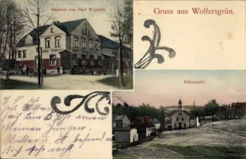 Ak Wolfersgrün Kirchberg in Sachsen, Gasthof von Paul Wappler, Teilansicht