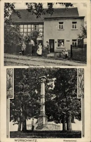 Ak Würschwitz Nerchau Grimma in Sachsen, Geschäftshaus Moritz Böhme, Kleedenkmal