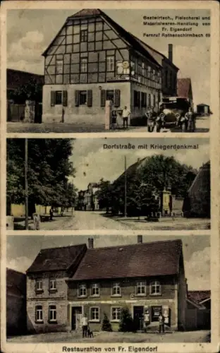 Ak Einsdorf Allstedt in Sachsen Anhalt, Restauration von Fr. Eigendorf, Dorfstraße, Kriegerdenkmal