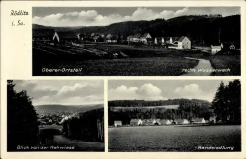 Ak Rödlitz Lichtenstein in Sachsen,  Oberer-Ortsteil, Wasserwerk, Blick von der Rehwiese, Randsie