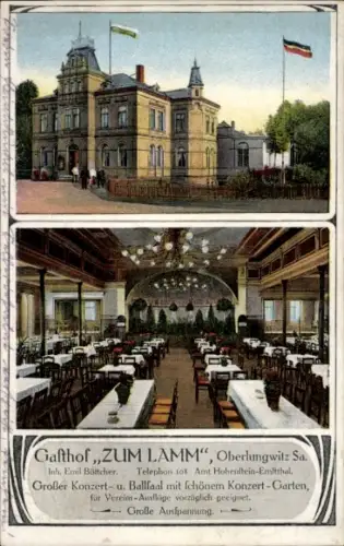 Ak Oberlungwitz in Sachsen, Gasthof 'Zum Lamm',  Emil Böttcher, Konzert- u. Ballsaal, Konzert-Gar