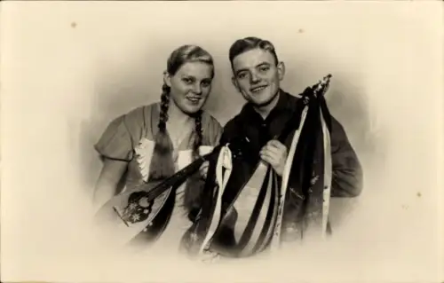 Ak Naundorf Sachsen, Geschwister Fromme, Volkslieder Gesangsduett