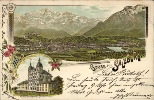 Litho Salzburg in Österreich, Gesamtansicht, Wallfahrtskirche
