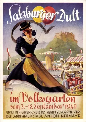 Künstler Ak Salzburg in Österreich, Salzburger Dult im Volksgarten 1949, Bürgemeister Anton Neumayr