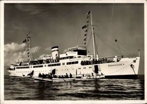 Ak Passagierschiff MS Königin Luise, HAPAG, Seebäderdampfer, Ausbooten der Passagiere