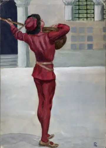 Handgemalt Ak Musiker, Musikinstrument