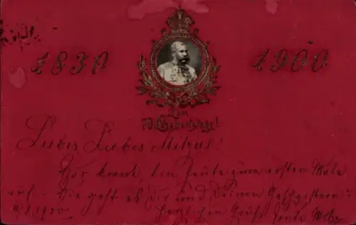 Glitzer Ak Kaiser Franz Josef I., 70. Geburtstag, 1830-1900