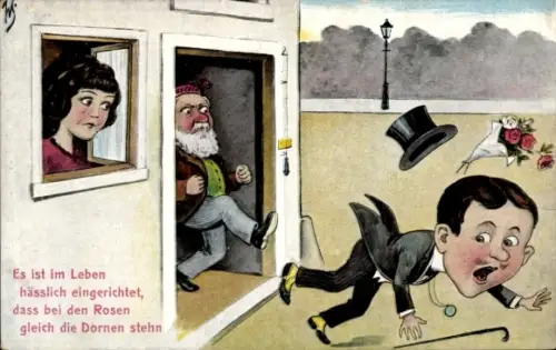 Ak Es ist im Leben hässlich eingerichtet, dass bei den Rosen gleich die Dornen stehn, Verehrer