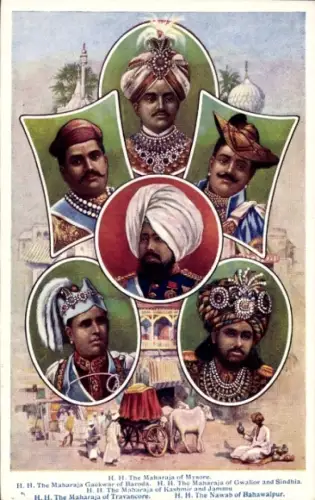 Künstler Ak Maharaja of Mysore, Gaekwar of Baroda, Gwalior and Sindhia, Kashmir and Jammu