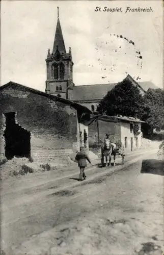 Ak Saint Souplet Nord, Straßenpartie, I. WK