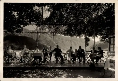 Ak Melide Lago di Lugano Kanton Tessin, Seeterrasse, Hotel-Pension Schifflände