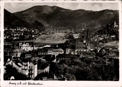 Ak Ústí nad Labem Aussig Elbe Stadt, Kirche, Brücke, Teilansicht der Stadt