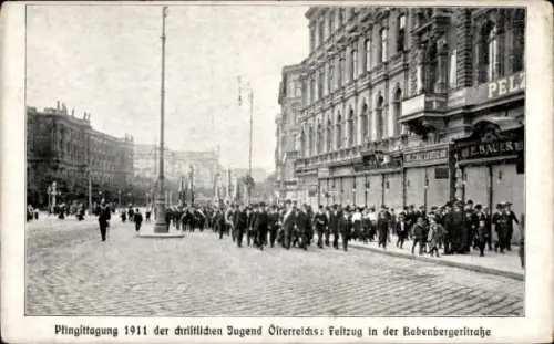 Ak Wien, Pfingsttagung 1911 der christlichen Jugend Österreichs, Festzug in der Babenbergerstraße