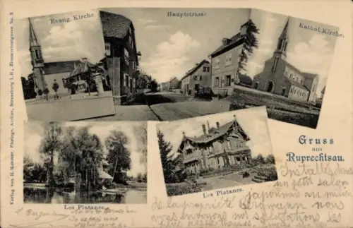 Ak Le Robertsau Ruprechtsau Straßburg Elsass Bas Rhin, Kirche, Les Platanes, Hauptstraße