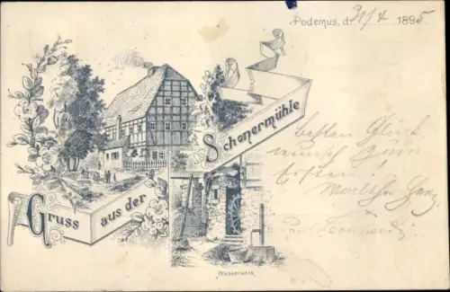 Vorläufer Litho Dresden Mobschatz Podemus, Schonermühle, Wasserwerk