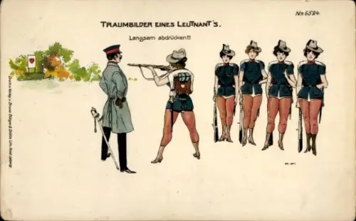 Litho Traumbilder eines Leutnants, Langsam abdrücken, Frauen in knappen Uniformen, BB&OL 6524