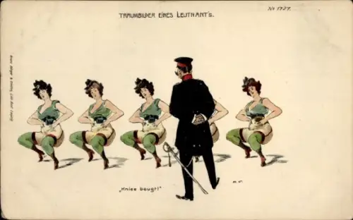 Litho Traumbilder eines Leutnants, Kniee beugt! Frauen in knappen Uniformen, BB&OL 1727