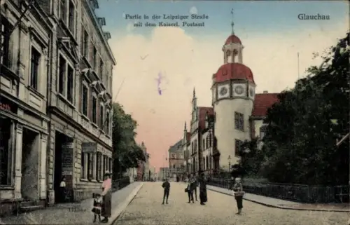 Ak Glauchau in Sachsen, Leipzigerstraße, Post