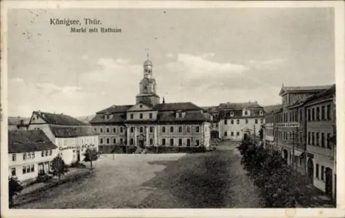 Ak Königsee in Thüringen, Königsee (Thür.), Markt mit Rathaus, Conditorei & Café