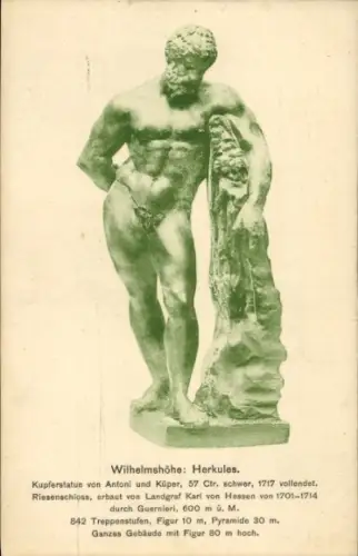Ak Cassel Kassel in Hessen, Wilhelmshöhe Herkules, Kupferstatue Antoni & Küper, 842 Stufen, Figur