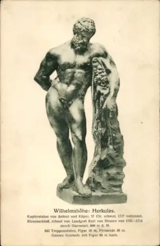 Ak Bad Wilhelmshöhe Kassel in Hessen, Herkules, Kupferstatue von Antoni und Küper