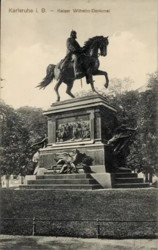 Ak Karlsruhe in Baden,  Kaiser-Wilhelm-Denkmal, Reiterstandbild