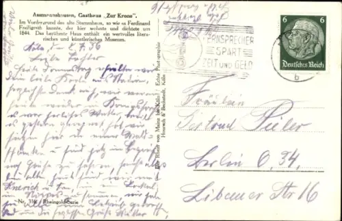 Ak Assmannshausen Rüdesheim am Rhein, Gasthof Krone
