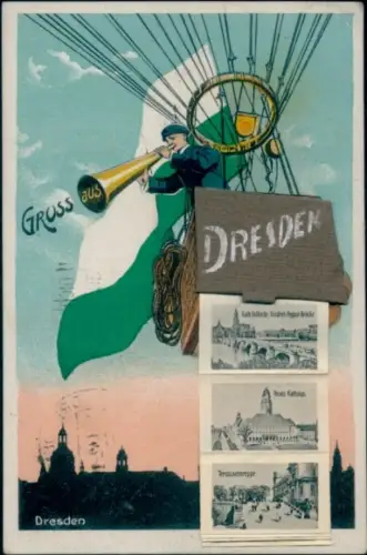 Leporello Ak Dresden Altstadt, Ballon, Brücke, Rathaus