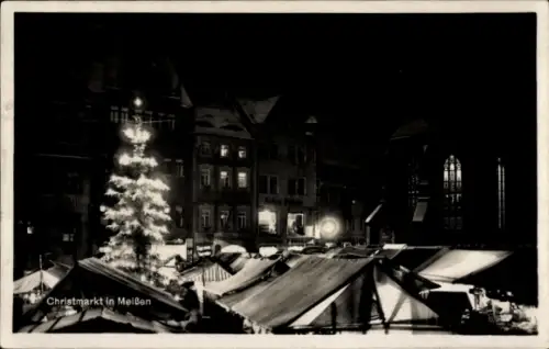 Ak Meißen an der Elbe, Christmarkt bei Nacht