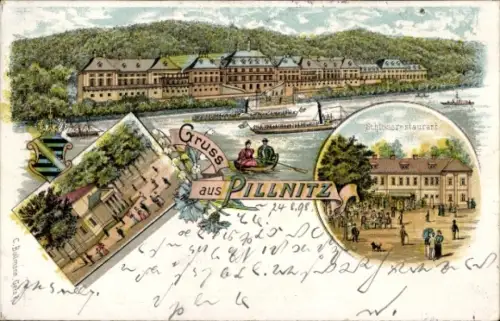 Litho Dresden Pillnitz, Panorama, Schlossrestaurant