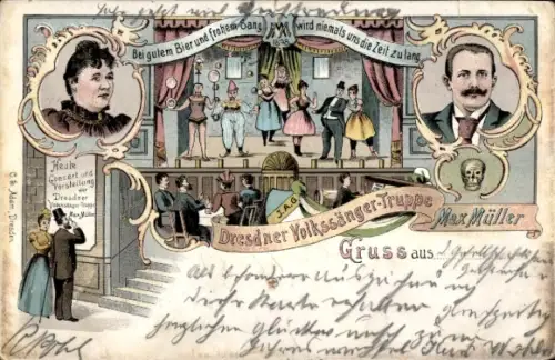 Litho Dresden Altstadt, Volkssänger-Truppe Max Müller