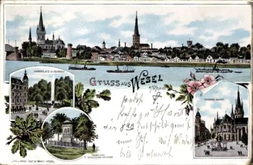 Litho Wesel am Niederrhein, Kaiserplatz, Kaiserhof, Denkmal, Großer Markt