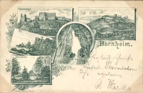 Litho Bornholm Dänemark, Hammershus, Ro, Ekkodalen