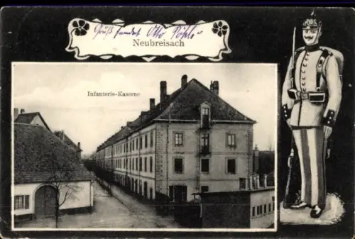 Passepartout Ak Neuf Brisach Neubreisach Elsass Haut Rhin, Infanterie-Kaserne, Soldat