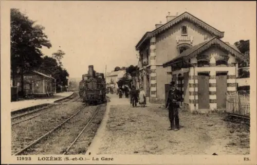 Ak Lozere Essonne, Bahnhof, Gleisseite, Dampflok