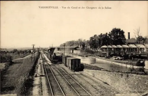 Ak Varangeville Meurthe et Moselle, Kanal, Bahnanlagen, Ladekräne der Saline