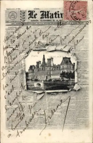Zeitungs Ak Paris IV, Hotel de Ville, Le Matin