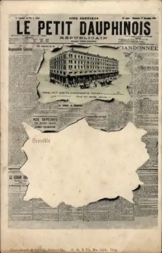 Zeitungs Ak Grenoble Isère, Geschäftsgebäude, Le Petit Dauphinois