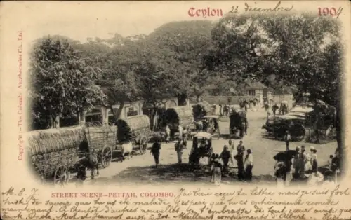 Ak Colombo Sri Lanka Ceylon, Straßenszene Pettah