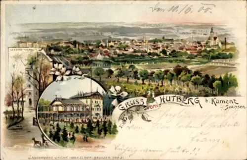 Litho Kamenz in Sachsen, Hutberg, Lessing-Turm, Hutberg-Hotel, Panorama