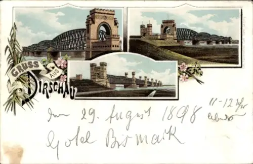 Litho Tczew Dirschau Pommern, Eisenbahnbrücke