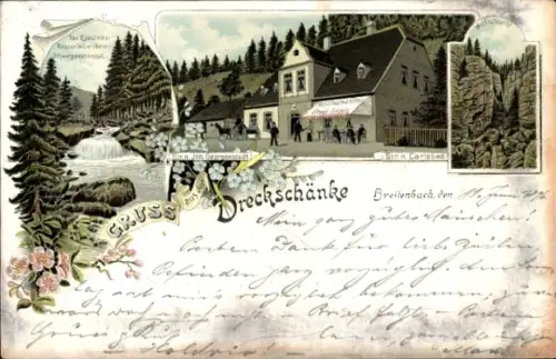 Litho Potůčky Breitenbach Region Karlsbad, Dreckschänke, Gasthaus