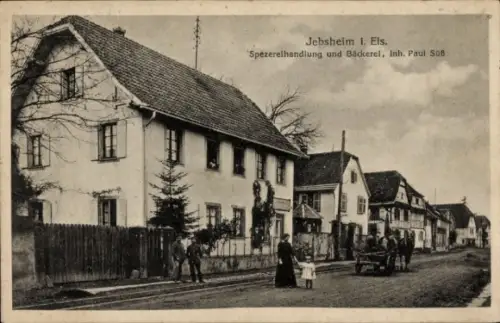 Ak Jebsheim Haut Rhin, Spezereihandlung und Bäckerei
