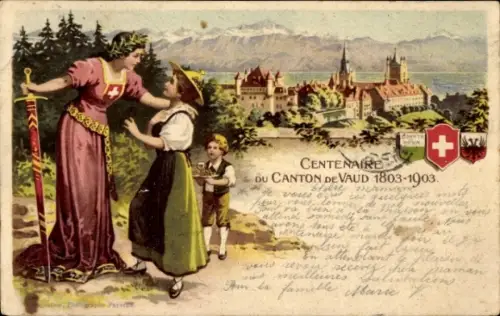 Litho Kanton Waadt Schweiz, Centenaire du Canton de Vaud 1803-1903, Helvetia