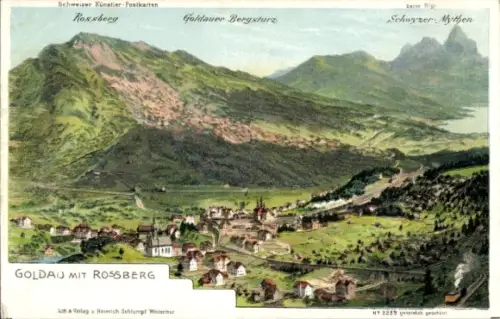 Litho Kanton Schwyz, Panorama, Rossberg, Goldauer Bergsturz