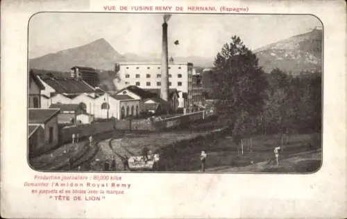 Ak Hernani Baskenland Spanien, Fabrikansicht, Rauchschornstein, Berge im Hintergrund, Text über P