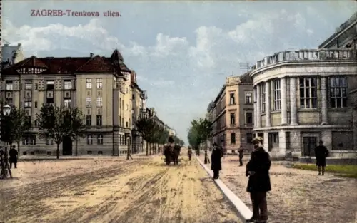 Ak Zagreb Kroatien,  Trenkova ulica, Straßenansicht, Menschen, Pferdewagen