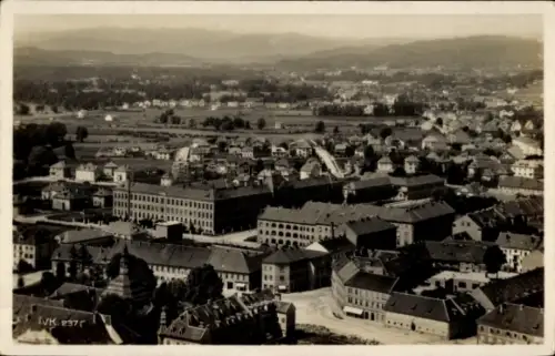 Ak Ljubljana Laibach Slowenien, Luftaufnahme von  technische Schule, Berge im Hintergrund