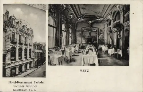 Ak Metz Moselle, Hotel-Restaurant Feindel,  Innenansicht, Tische gedeckt