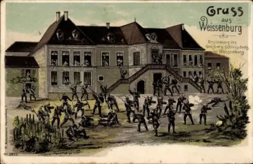 Ak Wissembourg Weißenburg Elsass Bas Rhin, Gaisberg-Schlösschen, Erstürmung